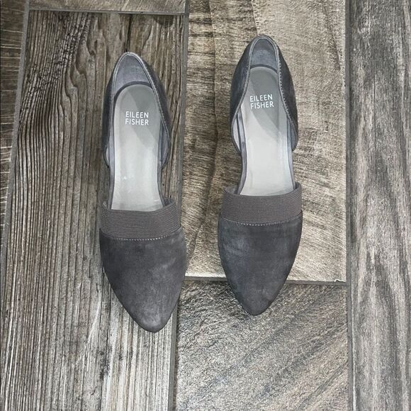 Eileen Fisher Gray suede leather 1.5” block heel Sleek Slip-On Design - Picture 2 of 3